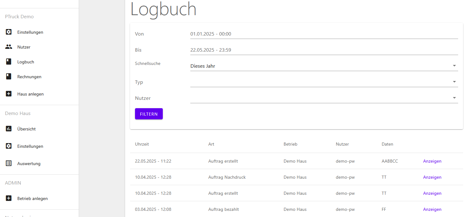 PTruck Logbuch Screenshot